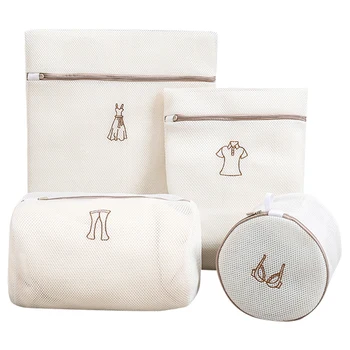 

4Pcs Embroidered Laundry Bag Underwear Bra Socks Dedicated Washing Pouch Zipper Mesh Lingerie Bra Laundry Wash Bags