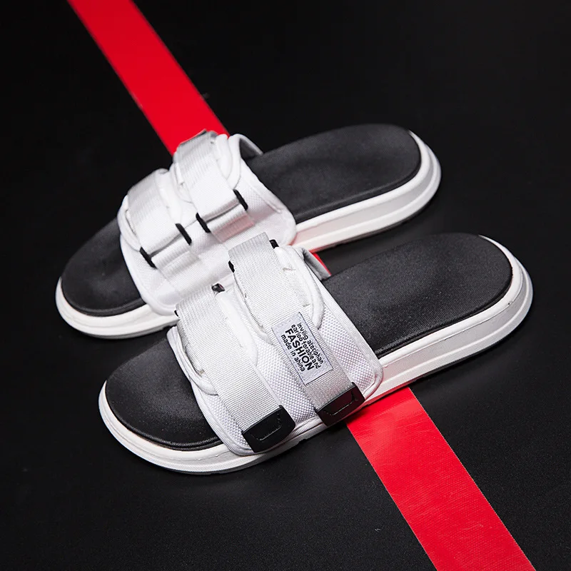 

GW Summer 2019 New Style Men And Women Outer Wear Fashion Lovers Versatile Online Celebrity A- line Sandals Flat Seaside Sandals