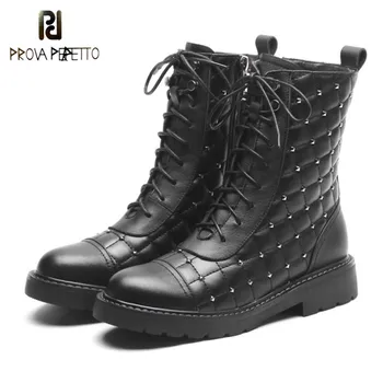 

Prova Perfetto Crystals Women Boots Female Flat Genuine Leather Ankle Length Rhinestones All Over Boots Lace Up Casual Shoes