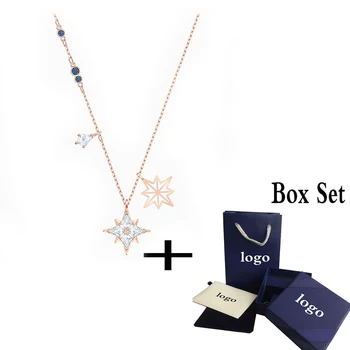 

Fashion SWA New SYMBOLIC STAR Pendant Necklace Fresh Star Decoration Pattern Crystal White Gold Necklace Female Romantic Gift