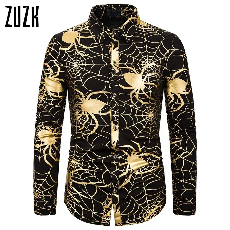 

Spider Men Nightclub Dance Bronzing Pattern Men's Long-sleeved Shirt