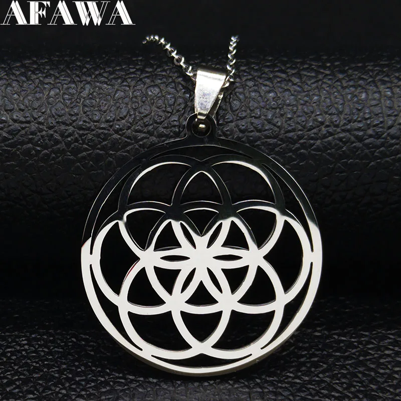 50 cm O SR New Fashion Flower of Life Stainless Steel Chain Necklace for Women Silver Color Necklace Jewelry joyas mujer N19307 - Окраска металла: 50 cm O SR