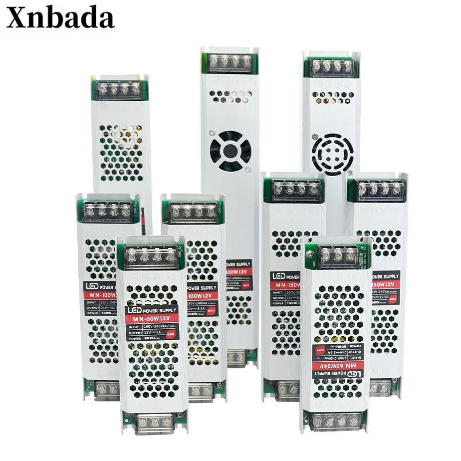 Ультратонкая светодиодная лента питания DC12V 24V Трансформаторы освещения 60W 100W 150W 200W 300W AC190-240V драйвер для светодиодной ленты s
