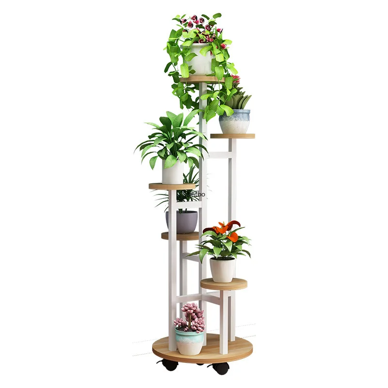 Indoor flower shelf special space balcony green rose pot frame living room iron flower several moving pulley wall shelf