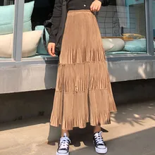 Новинка, юбки на осень и зиму, Золотая Бархатная Ретро плиссированная юбка средней длины с высокой талией, модная юбка для отдыха