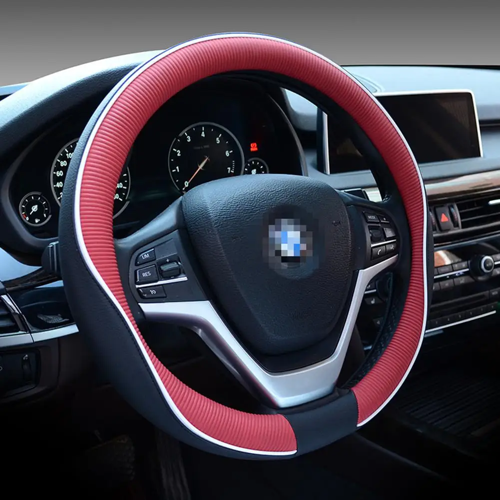 Black red Авто Нескользящие дышащие противоскользящие рулевые крышки автомобильные ручки крышки 38 см чехол рулевого колеса автомобиля - Название цвета: Black red