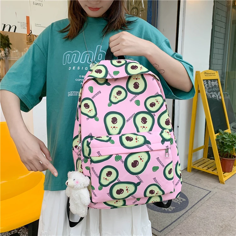 2022 Summer New Avocado Backpack Fashionable Cute Little Fresh Women's Nylon Backpack College Style Teen Girl Student Schoolbag