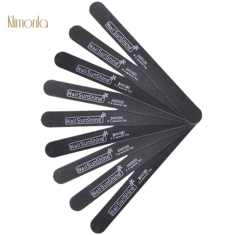 10 unids/lote negro de madera lijado archivos esmalte de uñas pulido bloques de 240/320 granos de uñas de tiras de doble cara para manicura