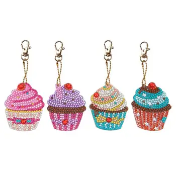 

4pcs DIY Cupcake Full Drill Special Shaped Diamond Painting Keychains Gifts