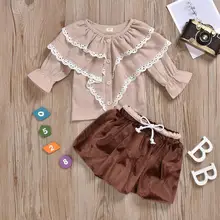 Детские комплекты одежды для маленьких девочек, кружевные рубашки+ юбка, комплекты из 2 предметов для девочек
