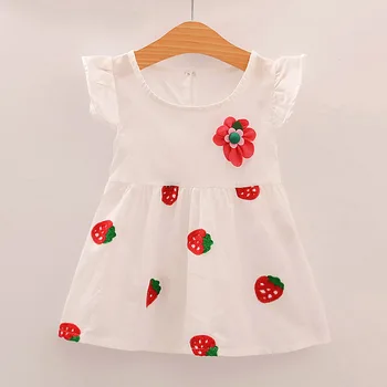 

Girls Strawberry Bowknot Floral Dress New Summer Kids Girls Floral Sweet Child Banquet Flower Bowknot Children Dress