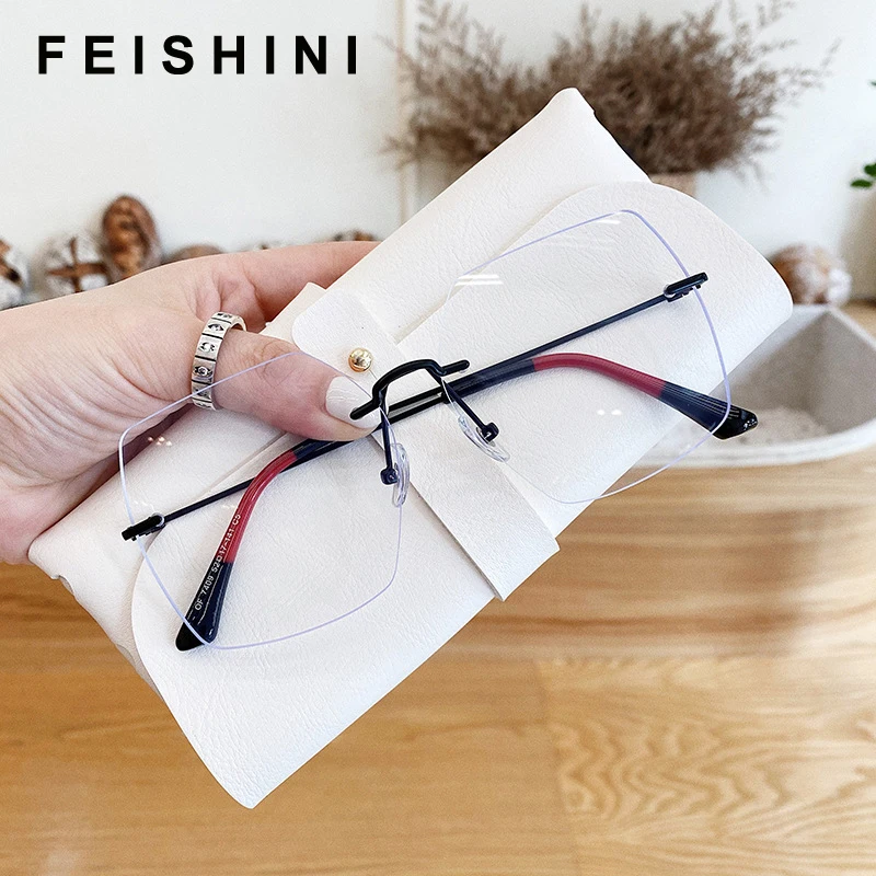 

Feishini 2022 Anti Blue Light Glasses Blocking Filter Reduces Eyewear Rimless Strain Clear Gaming Square Glasses Women Oversized