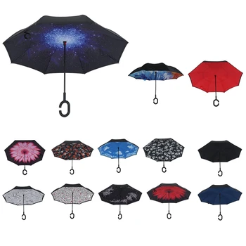 

Hot SV-Folding Reverse Umbrella Double Layer Inverted Windproof Rain Car Umbrellas For Women