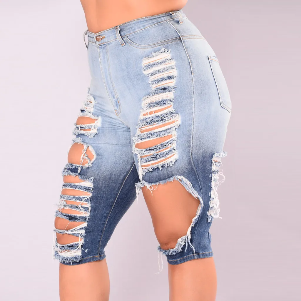 Plus Size Skinny Capris Jeans Woman Female Stretch Knee Length Denim Shorts Pants Women With High Waist Summer 2020 #3 | Женская одежда