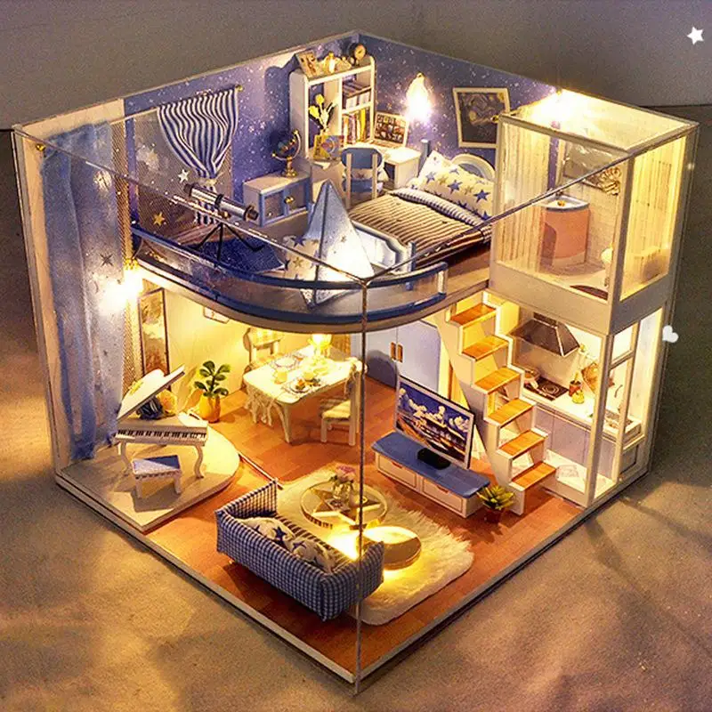 

DIY Dollhouse Dream Star loft version cottage creative handmade small house model assembly toy gift valentine's Day gift
