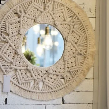 

Modern Nordic Wall Hanging Macrame Mirror For Living Room Decor Large Circle Wall Tapestry Home Decorative Wedding Decal
