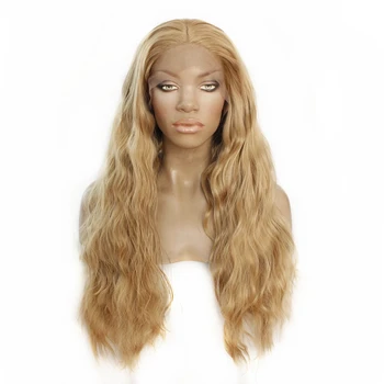 

Fashion Synthetic Lace Front Wig Middle Part 24Inch Long Loose Wave Blonde Hair Wigs Glueless Frontal Lace Wig For Black Women
