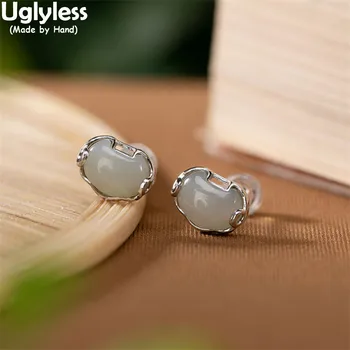 

Uglyless Heart-shape Jade Studs Earrings for Women MINI Nature Gemstones Earrings Real 925 Silver Brincos Ethnic Vintage Jewelry