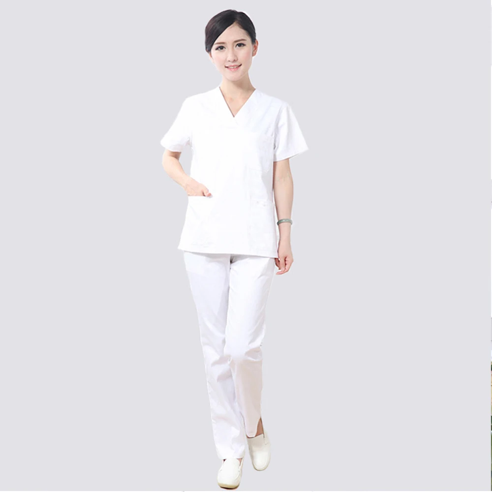 VIAOL medical suit scrubs Nursing uniforms white scrubs medical uniforms women hospital doctor nurse urgical short-sleeved gown