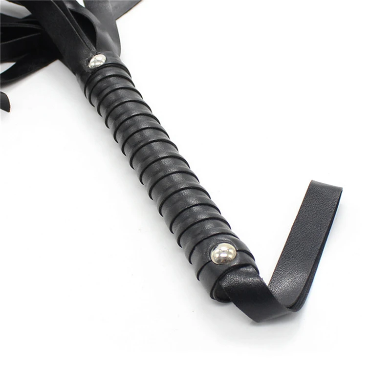 Massage Therapy Leather Whip Black Colour Details Handle shown 15 cm Length