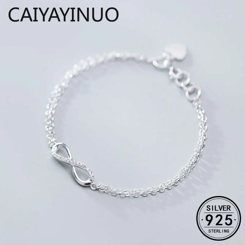 

CAIYAYINUO 925 Sterling Silver Zircon Number 8 Charm Bracelets Fashion Women Party Delicate Elegant Accessory Girl Chic Gift