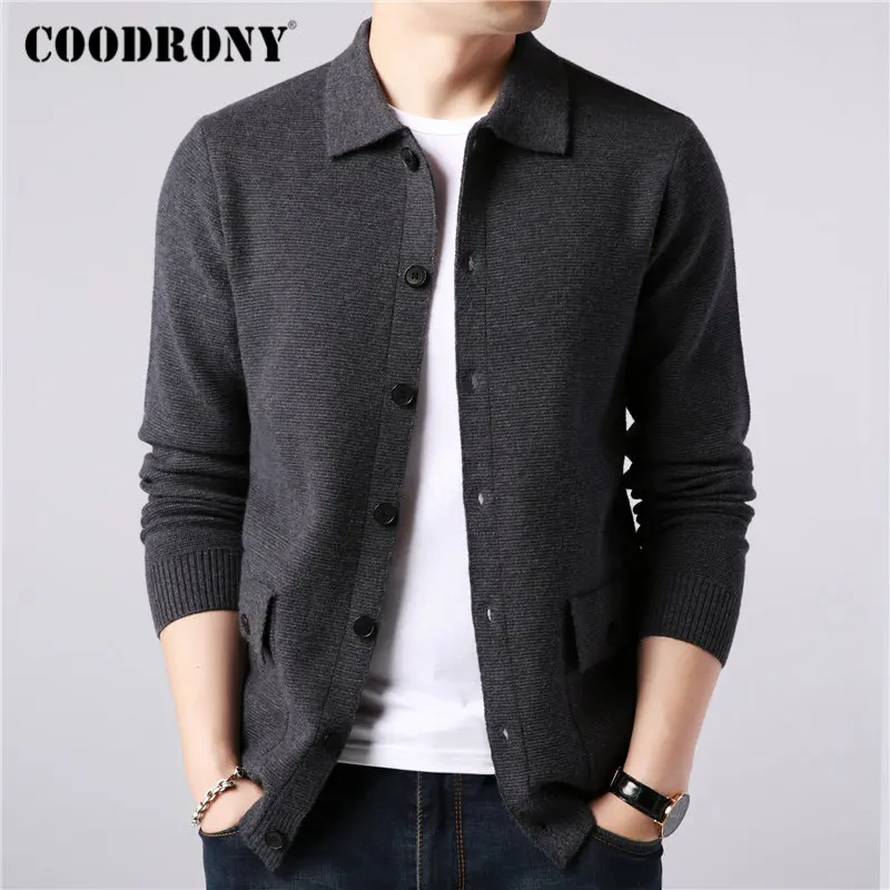 Бренд COODRONY, мужской свитер, уличная мода, мужской свитер, пальто, Осень-зима, теплый кашемировый шерстяной кардиган, мужской кардиган с карманом, 91104 - Color: Gray