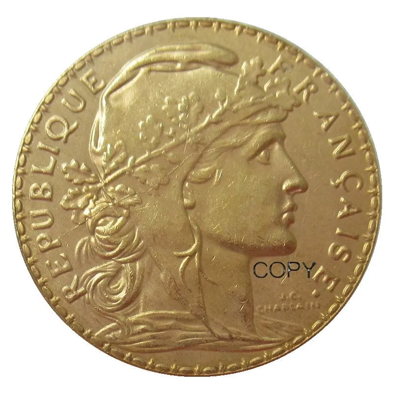 Франция 20 франков 1913 петух настоящие Позолоченные копии монет