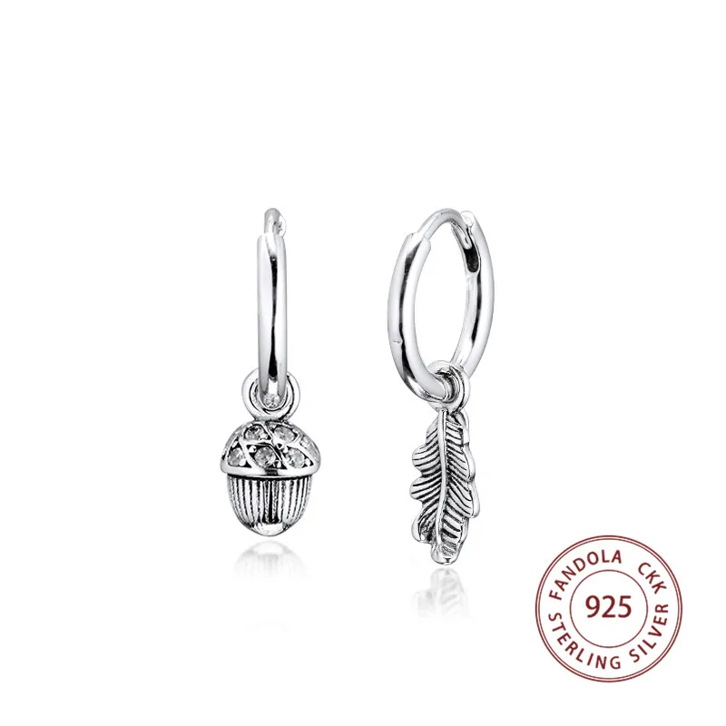 

100% Real 925 Sterling Silver Earring Acorn & Leaf Hoop Earrings For Women Wedding Earring Original Fashion Jewelry brincos