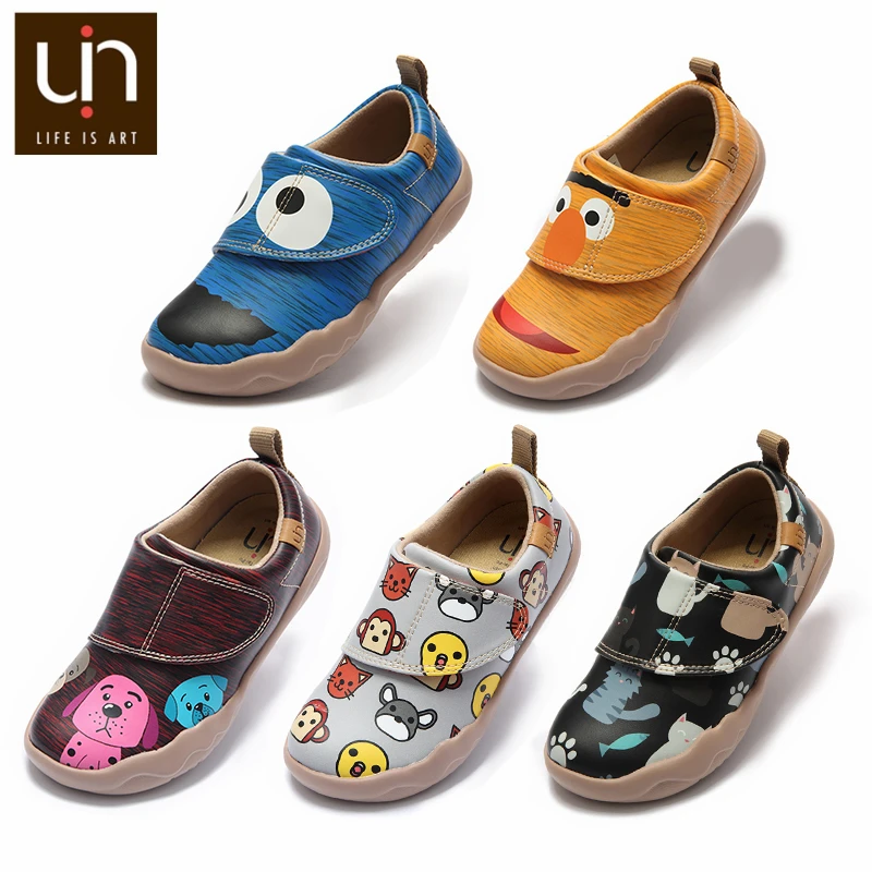 UIN художественная окрашенная Повседневная легкая обувь для детей кожаная обувь с микрофиброй Hook& Loop удобные детские кроссовки осень/зима