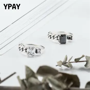 

YPAY Genuine 925 Sterling Silver Adjustable Toe Rings for Women Vintage Black/White Zircon Ring Fine Jewelry Wholesale YMR322