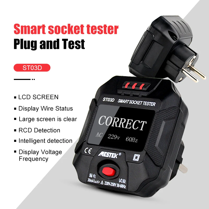 Electrical RCD Leakage Switch Detector UK Plug Socket Tester LCD Digital Screen!