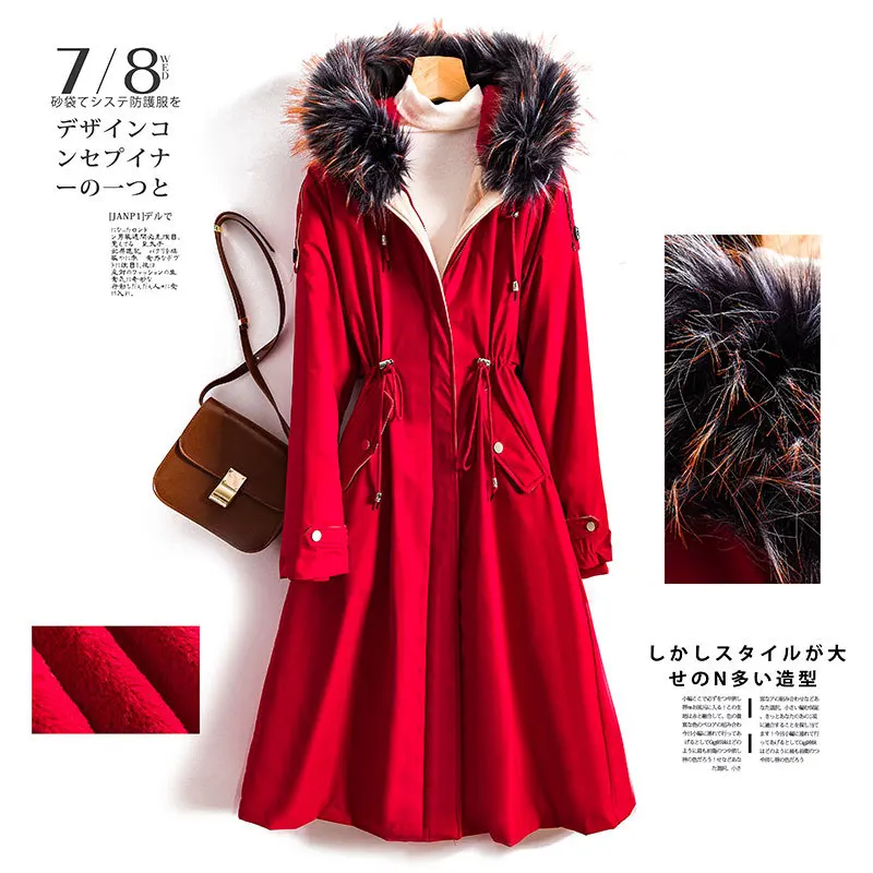 

2019 Winter New Style Thick plus Velvet Removable Shoulder over-the-Knee Long Hooded Large Fur Collar Warm Cotton Overcoat 3607