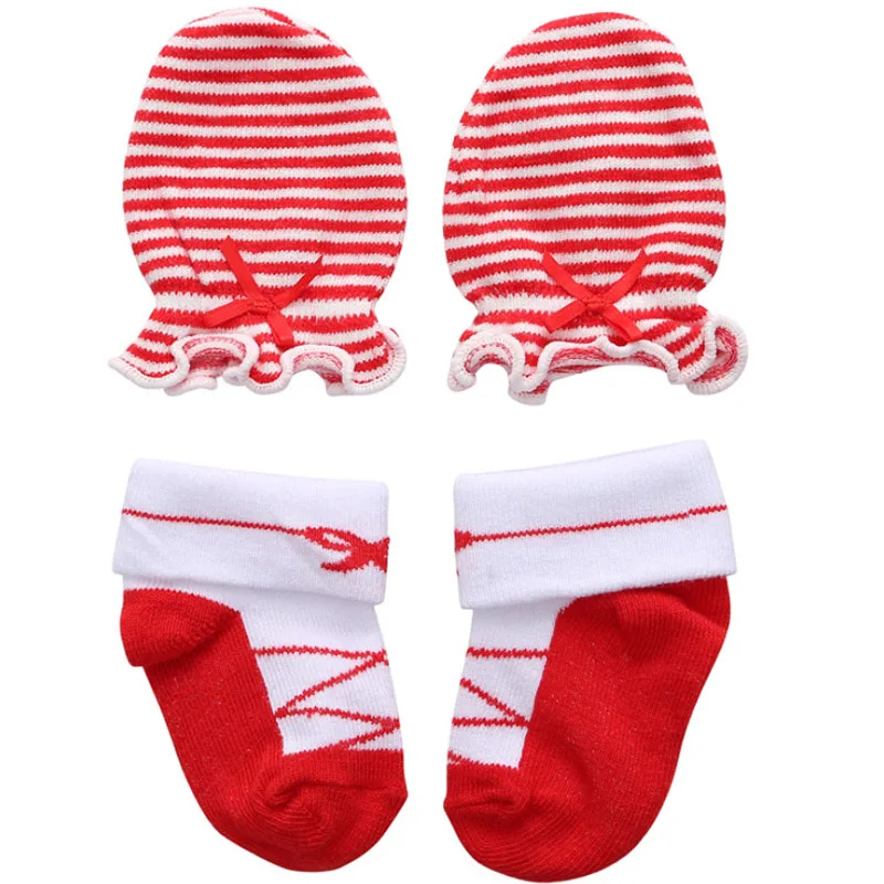 Кружевные носки для новорожденных+ перчатки, Подарочный комплект, хлопковые носки для малышей 2 пары/партия, носки для маленьких девочек на день рождения 0-1 года милые носки принцессы - Цвет: Red Bow