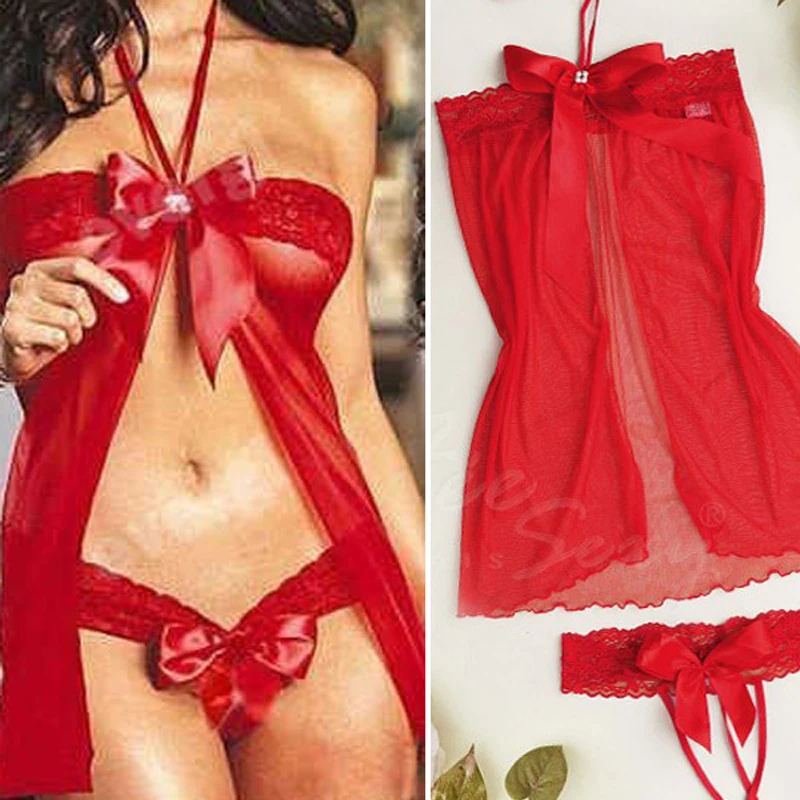 

New Women´s Sexy Halter Sleepwear Lingerie Dress Babydoll Underwear Nightwear Gstring Red Color