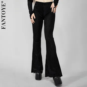 

FANTOYE Black Corduroy Wide Leg Pants Women Fashion Stretch High Waist Pants New Arrival Ladies Sexy Streetwear Long Trousers
