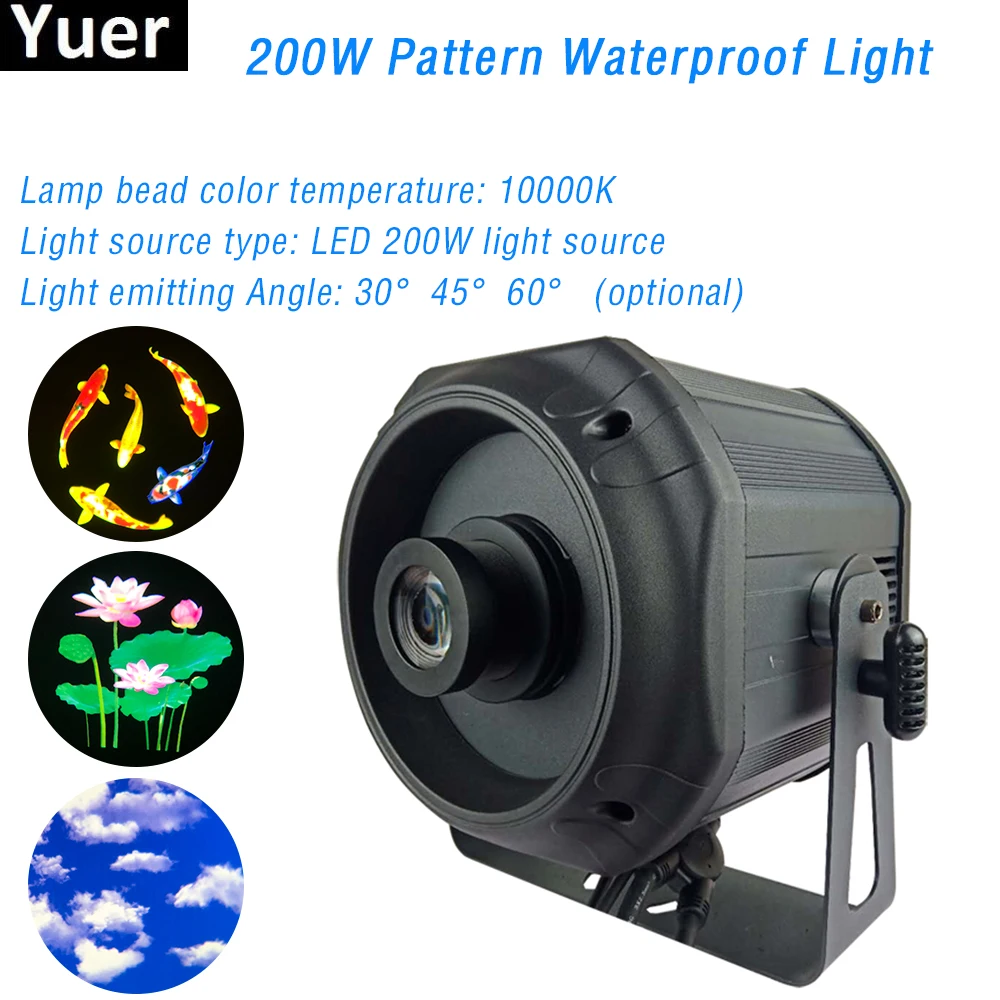 

LED Waterproof Outdoor 200W Logo Projector Light Dynamic Rotating Pattern For DJ Disco Party Stage light Show DMX512 Control