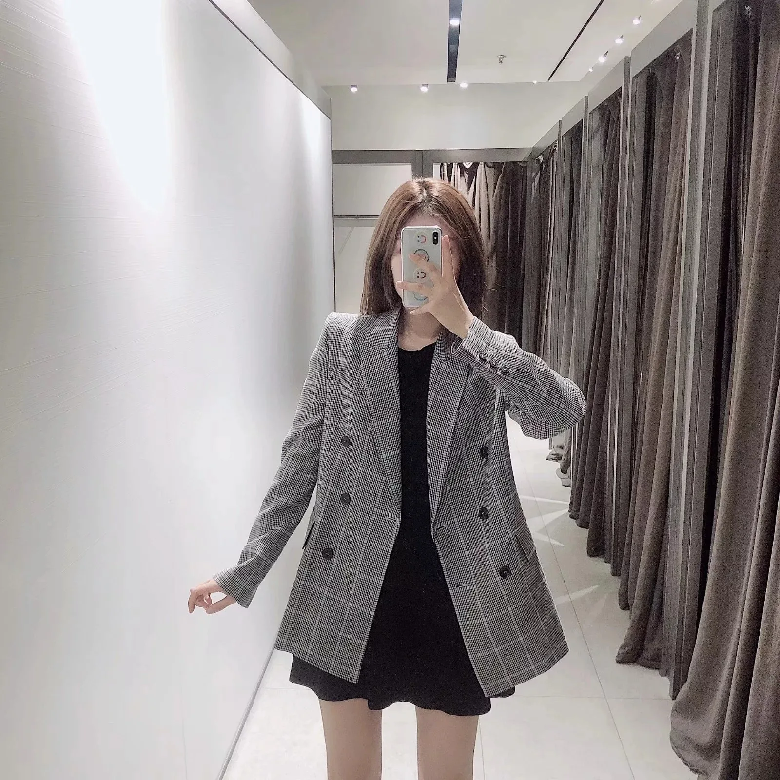 

Western Style 2019 Autumn New Style WOMEN'S Dress Versatile Plaid Double Breasted Suit Jacket 08065620802a