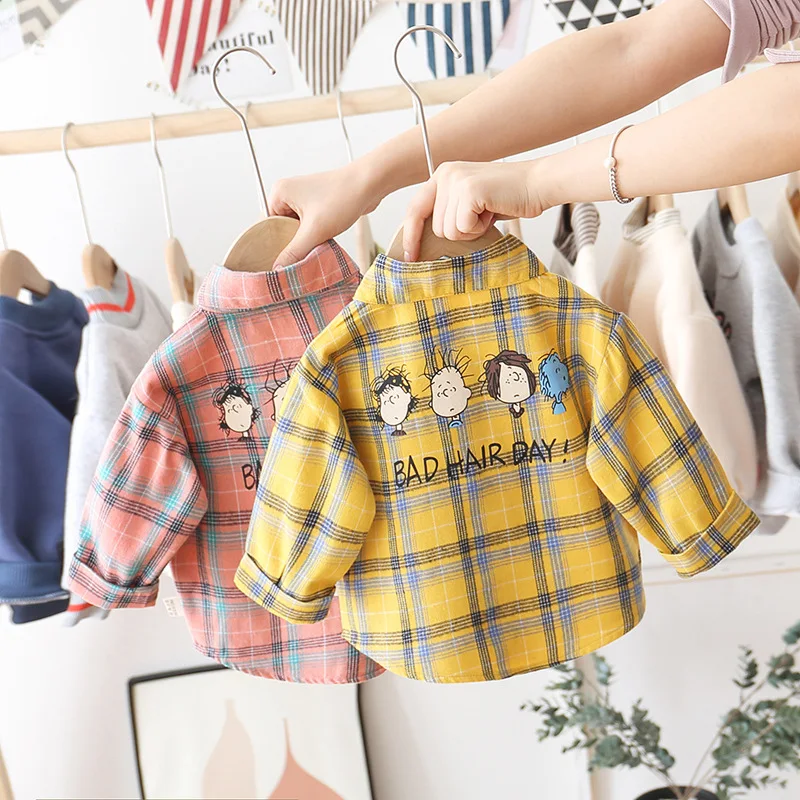 

Boys girls Shirts Fashion Plaid baby Boy girl Spring Autumn Wear Blouse kids Clothes Turn-Down Collar Long sleeve Shirt 1-5 Y