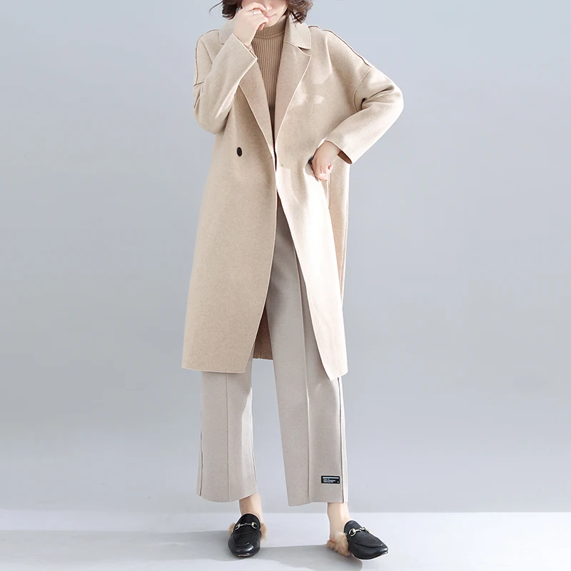 New Style Autumn Clothing Suit Collar Casual Cardigan Woolen Jacket Chubby Mm Literature And Art Mid-length Western Style F