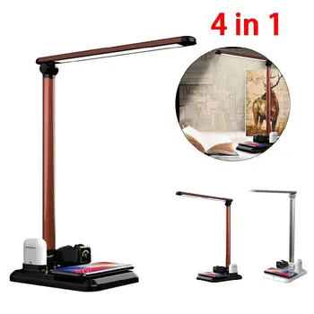 

QI Wireless Charger For Iphone 4 In 1 Qi Wireless Charging Pad LED Light Bedside Lamp USB Bedside Table Desk Lamp R60