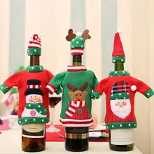 Рождественская Крышка для винной бутылки, вязаный свитер, шапочка, украшение для рождественской вечеринки, обеденного стола, украшения для дома в виде бутылки шампанского с Санта-Клаусом Рождественская Крышка для винной бутылки, вязаный свитер, шапочка, украшение для рождественской вечеринки, обеденного стола, украшения для дома в виде бутылки шампанского с Санта-Клаусом