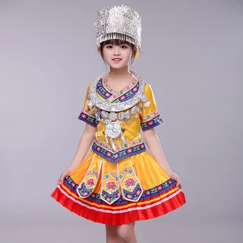 

New Models Tibetan Dance Costume Costumes Mongolian Minority Children Short Sleeves Tibetan Dress Stage Performance Clothing