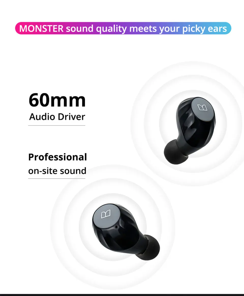 Monster AirLinks TWS Ture беспроводные наушники HD Bluetooth 5,0 наушники водостойкая гарнитура с зарядным устройством Handsfree Mic