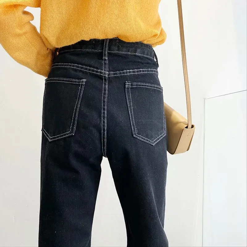 Autumn/winter new style street casual classic Harem jeans women, solid color slim high-waisted cropped jeans women ladies jeans