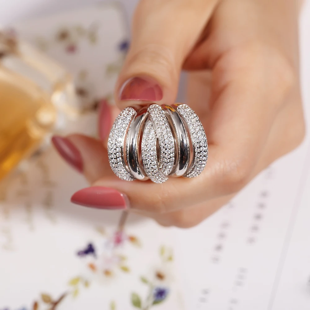 Большое Серебряное коктейльное кольцо на палец для женщин шикарные с позолотой 238 шт Имитация алмазной живописи полное кольцо с полудрагоценным камнем Размер 5-10