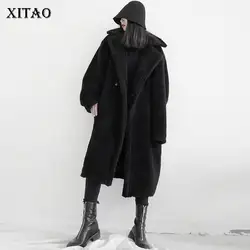 XITAO размера плюс темная Женская одежда с карманами 2019 модное свободное повседневное плотное пальто с отложным воротником и длинным рукавом