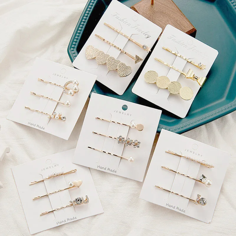 

3Pcs/set Imitiation Pearl Hair Clips Korean Vintage Barrettes Crystal Metal Hairgrip Hair accessories Women Girls Hair Jewelry