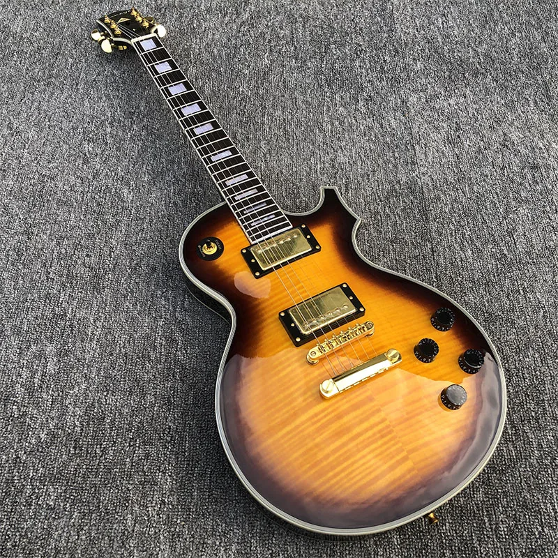 

2019 High quality 6 String Electric Guitar, Mahogany body With Flamed Maple Top,Sunset Burst,Golden hardware,free shipping