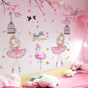 

[shijuekongjian] Pink Flower Bike Wall Stickersl DIY Girl Flamingo Wall Decals for Kids Bedroom Baby Room Nursery Decoration