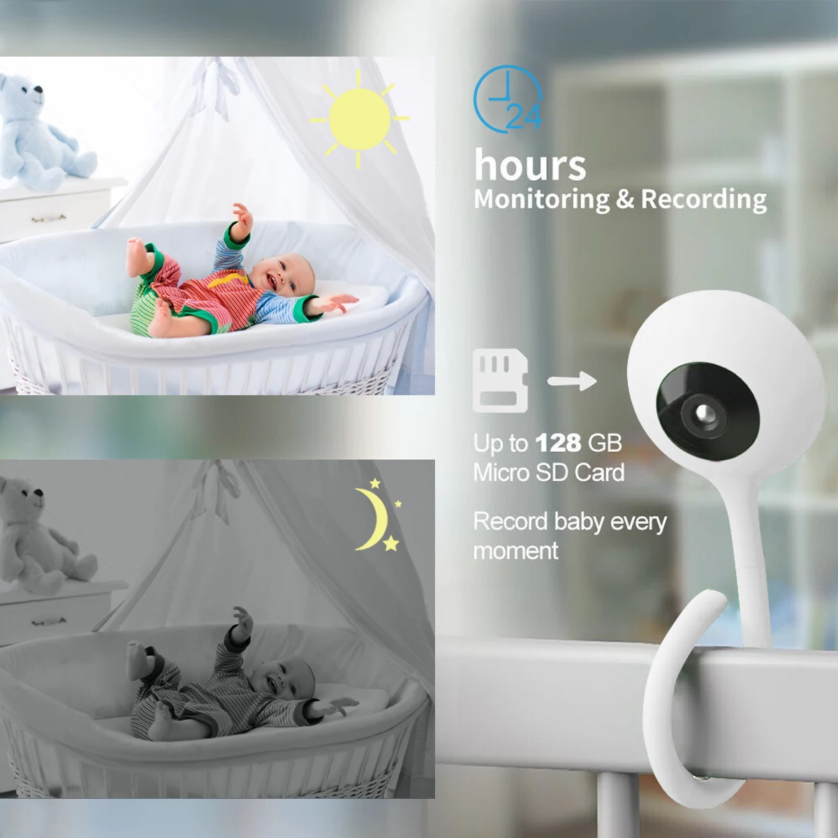 Wireless baby monitor video baby monitor Wouwon Display Temperature Play Lullaby HD Mini IP Camera Wifi Camera Security CCTV Baby Baby Monitor Cloudedge app